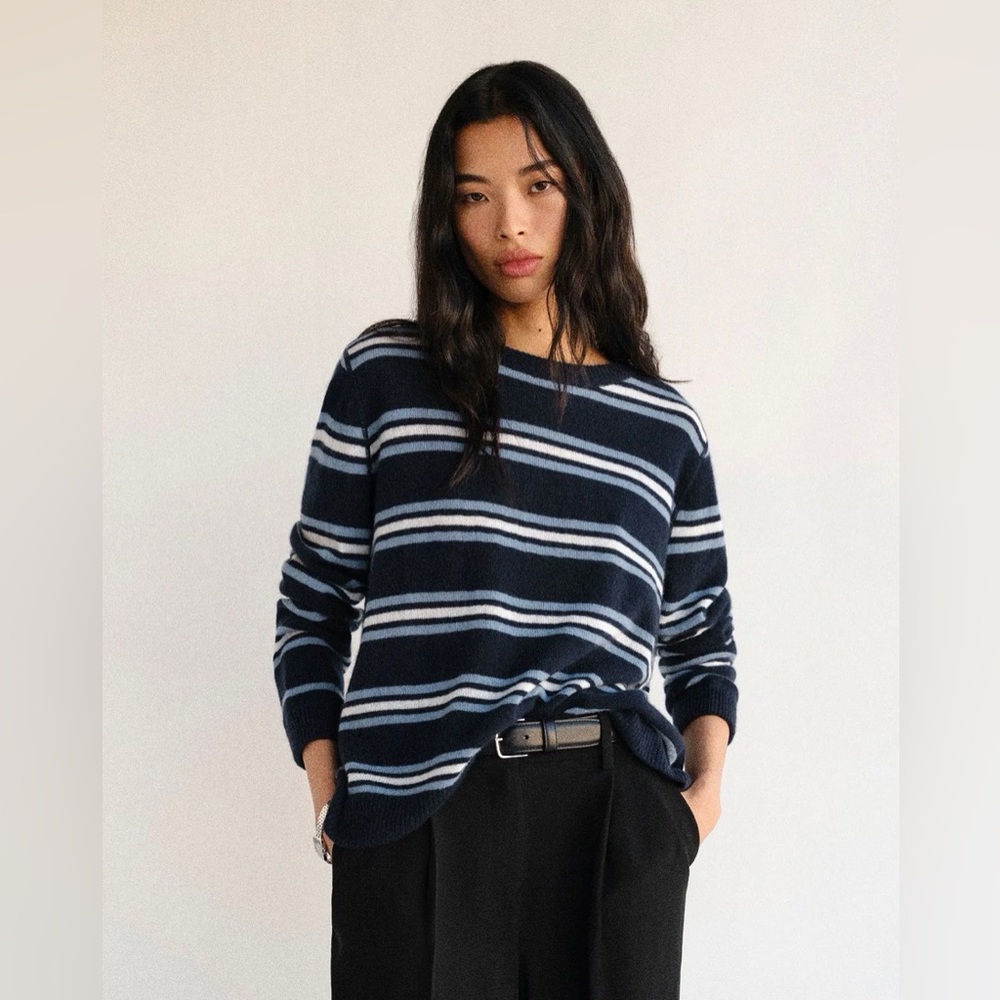 Reformation Cashmere boyfriend sweater Navy and White Stripe